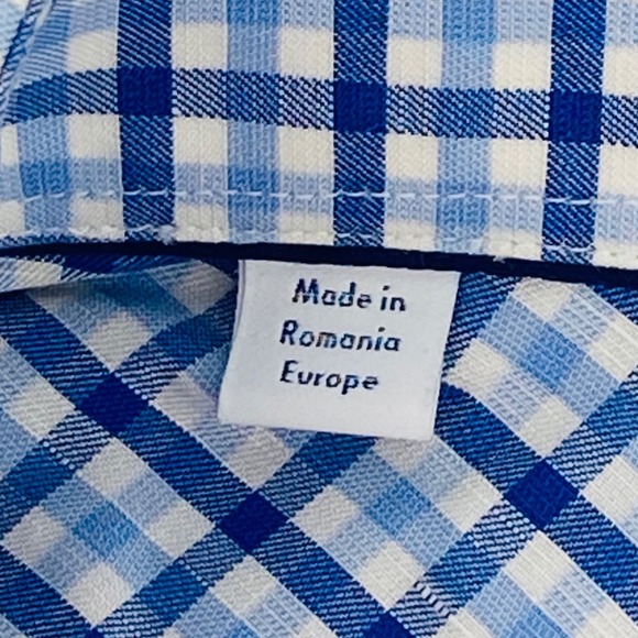 ETON Shirt Mens Medium Slim Fit Blue White Gingham Twill Cotton Linen Blend - Picture 6 of 9